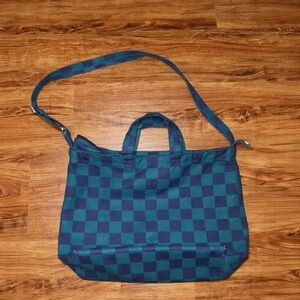 BAGGU Checkered Tote in Green and Navy